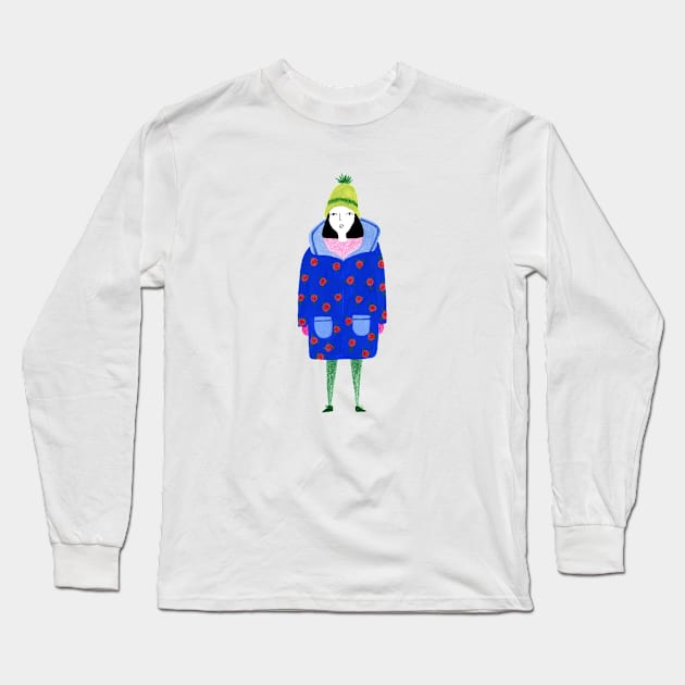 Girl in winter coat Long Sleeve T-Shirt by Aidi Riera